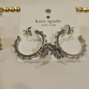 NWT KATE SPADE Silver Floral Hoop Earrings